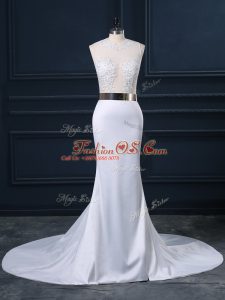 White Sleeveless Appliques and Sashes ribbons Zipper Wedding Dress