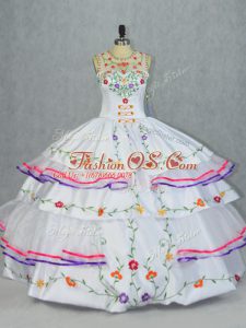 Super Organza and Taffeta Sleeveless Floor Length Vestidos de Quinceanera and Embroidery and Ruffled Layers