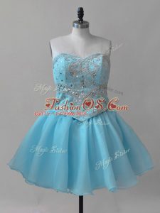 Baby Blue Sleeveless Organza Lace Up Teens Party Dress for Prom and Party
