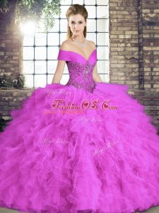 Vintage Tulle Sleeveless Floor Length Quinceanera Dress and Beading and Ruffles
