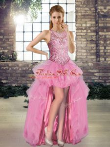 Edgy Scoop Sleeveless Tulle Homecoming Dress Beading Lace Up