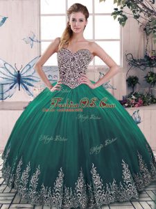 Gorgeous Green Ball Gowns Tulle Sweetheart Sleeveless Beading and Embroidery Lace Up Quinceanera Dress