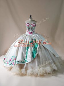 Vintage Champagne Satin and Tulle Lace Up Quinceanera Dresses Sleeveless Floor Length Embroidery