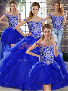 Sexy Royal Blue Sleeveless Tulle Brush Train Lace Up Vestidos de Quinceanera for Military Ball and Sweet 16 and Quinceanera