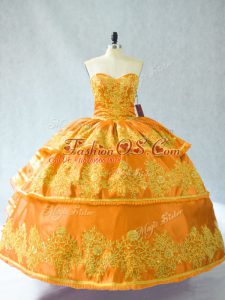 Captivating Gold Ball Gowns Organza Sweetheart Sleeveless Embroidery and Ruffled Layers Floor Length Lace Up Sweet 16 Dress