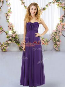 Hot Sale Purple Chiffon Lace Up Sweetheart Sleeveless Floor Length Bridesmaid Dresses Ruffles
