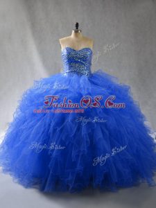 Elegant Royal Blue Lace Up Sweet 16 Dresses Beading and Ruffles Sleeveless Floor Length