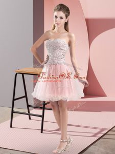 Spectacular Pink Zipper Homecoming Dress Beading Sleeveless Mini Length