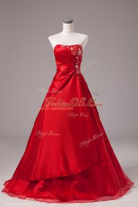 Sleeveless Organza Floor Length Lace Up Ball Gown Prom Dress in Wine Red with Beading and Embroidery
