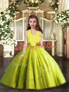 Cheap Yellow Green Tulle Lace Up Little Girls Pageant Dress Sleeveless Floor Length Beading
