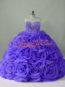 Affordable Lavender Lace Up Sweet 16 Dresses Beading Sleeveless Brush Train
