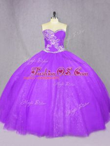 Affordable Lavender Sleeveless Floor Length Beading Lace Up Sweet 16 Dress