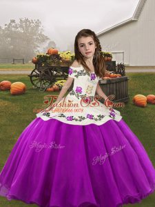 Graceful Purple Ball Gowns Embroidery Pageant Dress Lace Up Organza Sleeveless Floor Length