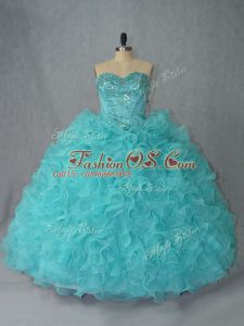 Hot Sale Sweetheart Sleeveless Organza Quinceanera Gown Beading and Ruffles Lace Up