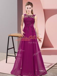 Lovely Chiffon Sleeveless Floor Length Wedding Party Dress and Beading and Appliques