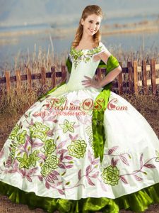 Artistic Olive Green Sleeveless Embroidery Floor Length 15th Birthday Dress