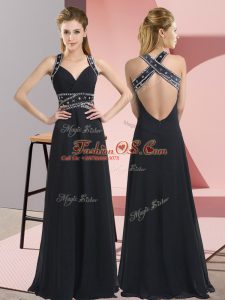 Classical Black Sleeveless Chiffon Backless Mother Of The Bride Dress for Prom and Party