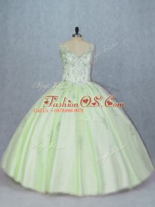 Custom Made Lace Up 15 Quinceanera Dress Yellow Green for Sweet 16 and Quinceanera with Beading
