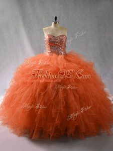 Best Selling Floor Length Ball Gowns Sleeveless Orange Red Sweet 16 Dresses Lace Up