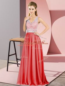 One Shoulder Sleeveless Military Ball Dresses For Women Floor Length Beading and Lace Red Chiffon