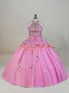 Sleeveless Brush Train Lace Up Appliques and Embroidery Sweet 16 Dresses