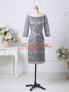 Perfect Grey Scoop Neckline Lace Mother Of The Bride Dress Half Sleeves Zipper
