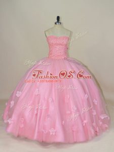 Deluxe Sleeveless Lace Up Floor Length Beading and Hand Made Flower Quinceanera Dress