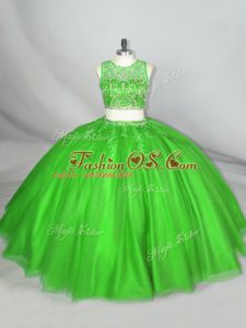 Beautiful Green Scoop Neckline Beading and Appliques Sweet 16 Quinceanera Dress Sleeveless Lace Up