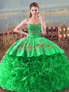 Vintage Green Sleeveless Fabric With Rolling Flowers Lace Up Sweet 16 Dresses for Sweet 16 and Quinceanera