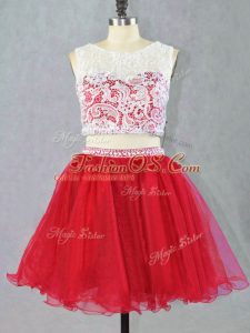 Top Selling Scoop Sleeveless Zipper Celebrity Prom Dress Red Organza