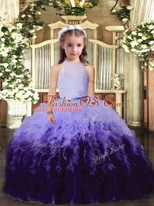 Ball Gowns Kids Pageant Dress Multi-color High-neck Tulle Sleeveless Floor Length Backless
