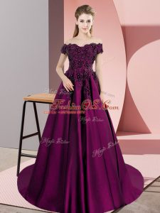 Hot Sale Purple Off The Shoulder Neckline Lace 15th Birthday Dress Sleeveless Zipper