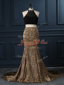 Customized Multi-color High-neck Neckline Beading Prom Party Dress Sleeveless Zipper