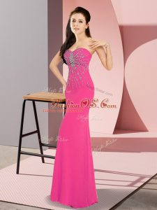 Floor Length Column/Sheath Sleeveless Hot Pink Dress for Prom Zipper