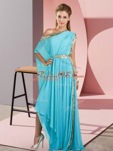 Chic Aqua Blue Sleeveless Asymmetrical Sequins Side Zipper Dress for Prom