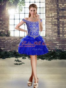 Royal Blue Off The Shoulder Lace Up Beading and Ruffles Dress Like A Star Sleeveless