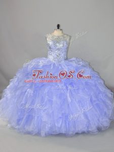 Romantic Beading and Ruffles Quinceanera Dresses Lavender Lace Up Sleeveless Floor Length