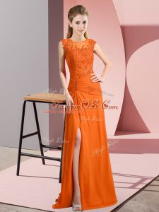 Chiffon Scoop Sleeveless Zipper Beading Mother Of The Bride Dress in Orange