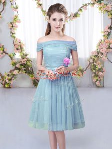Knee Length Empire Short Sleeves Blue Court Dresses for Sweet 16 Lace Up
