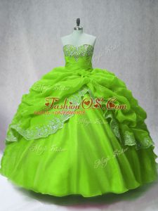 Lovely Organza Long Sleeves Floor Length 15th Birthday Dress and Beading and Appliques and Pick Ups