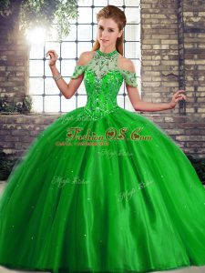 Simple Green Sleeveless Beading Lace Up Quinceanera Dress