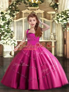 Gorgeous Fuchsia Sleeveless Tulle Lace Up Pageant Gowns For Girls for Party and Wedding Party