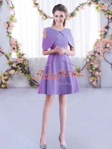 Ruching Quinceanera Court of Honor Dress Lavender Zipper Half Sleeves Mini Length