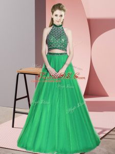 Latest Green Sleeveless Tulle Lace Up Party Dress for Toddlers for Prom and Party