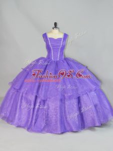 Stunning Lavender Sleeveless Organza Lace Up Vestidos de Quinceanera for Sweet 16 and Quinceanera