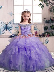 Hot Selling Lavender Sleeveless Beading and Ruffles Floor Length Pageant Gowns