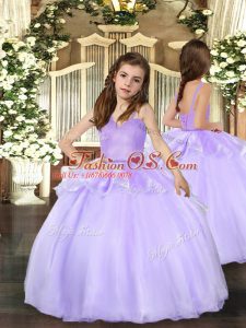Lavender Little Girls Pageant Dress Wholesale Party and Wedding Party with Beading Straps Sleeveless Lace Up