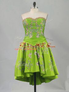 Shining Olive Green Sweetheart Neckline Embroidery Prom Dresses Sleeveless Lace Up