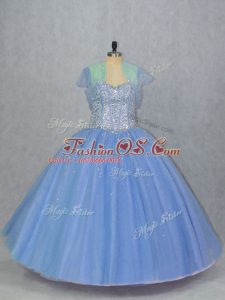Spectacular Blue Quinceanera Dress Sweet 16 and Quinceanera with Beading Sweetheart Sleeveless Lace Up