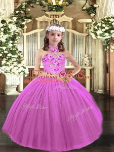 Halter Top Sleeveless Lace Up Kids Formal Wear Lilac Tulle